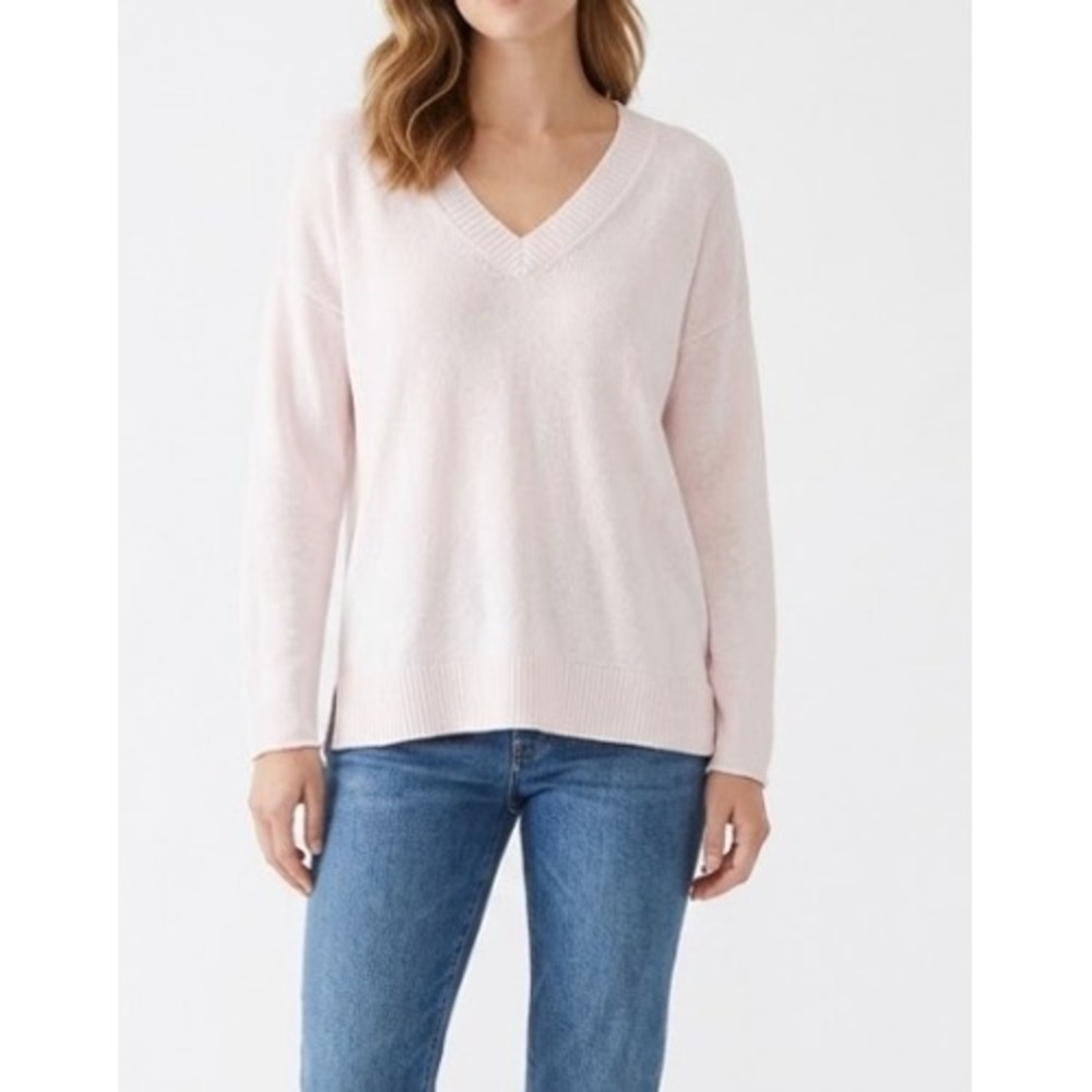 Eileen Fisher Sweater Size Medium Light Pink Organic Linen V-Neck Knit Relaxed